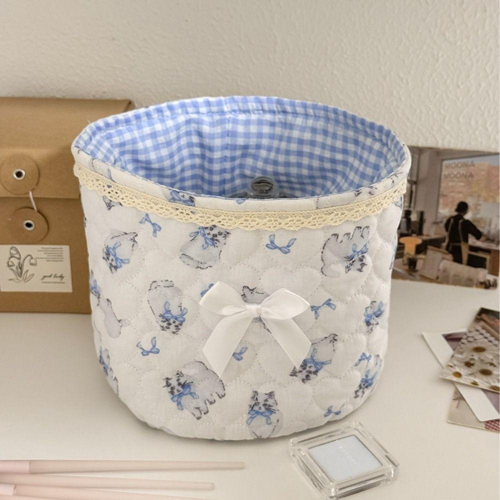 Bow Storage Basket Quilting Cotton Storage Bag Multi-Purpose Basket  Desktop Organization