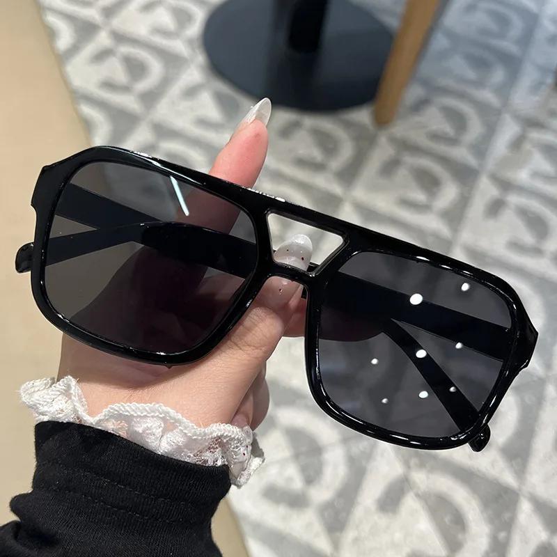 New Square Double Beam Pilot Sunglasses, Personalized Trendy Multi-color Shades for Driving Cycling Tourism Street Photography Outdoor Eyewear