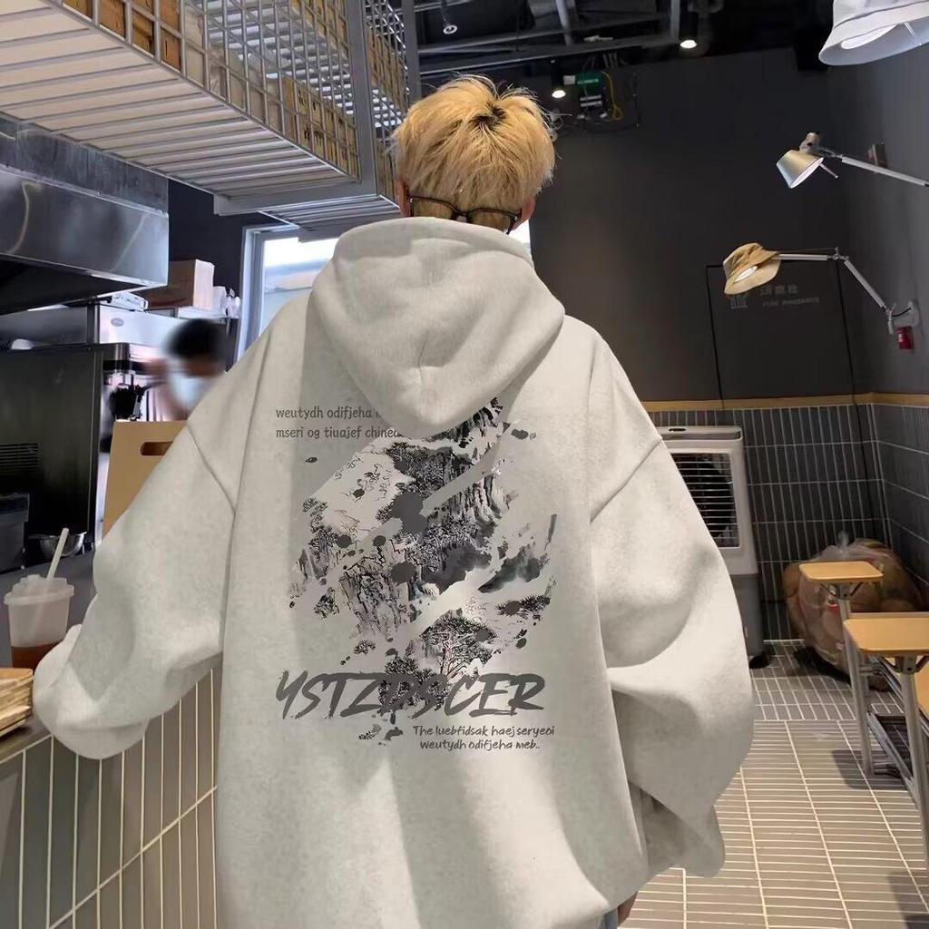 Men's Retro Graffiti Fleece Hoodie - Autumn/Winter Trendy Casual Loose Fit