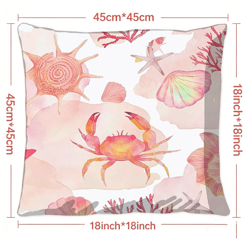 1pc Crab, Lobster, Scallop Print Polyester Pillowcase Home Decor Pillowcase Car Sofa Cushion Cover Home Decor 45x45cm