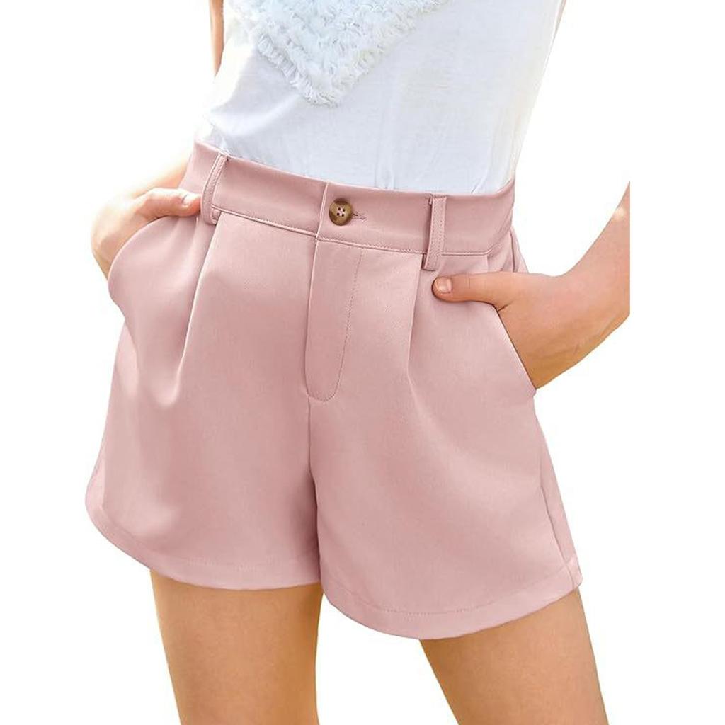 Girls' Elastic Waist Shorts - Solid Color Wide Leg With Pockets