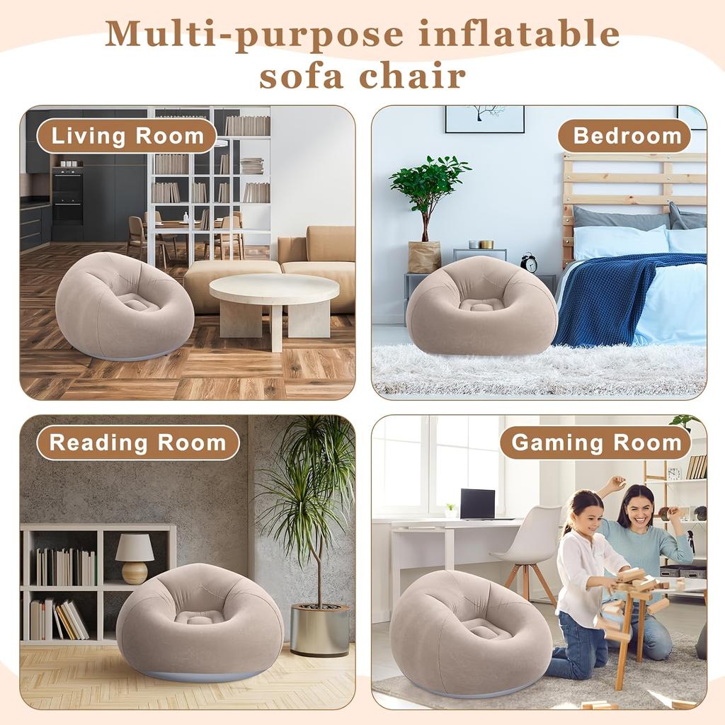 Soybean Bag Chair, Inflatable Sofa Chair, Soft, Comfortable,  Lazy Seat, Tatami Chair, Lazy Sofa, Circular Single Sofa