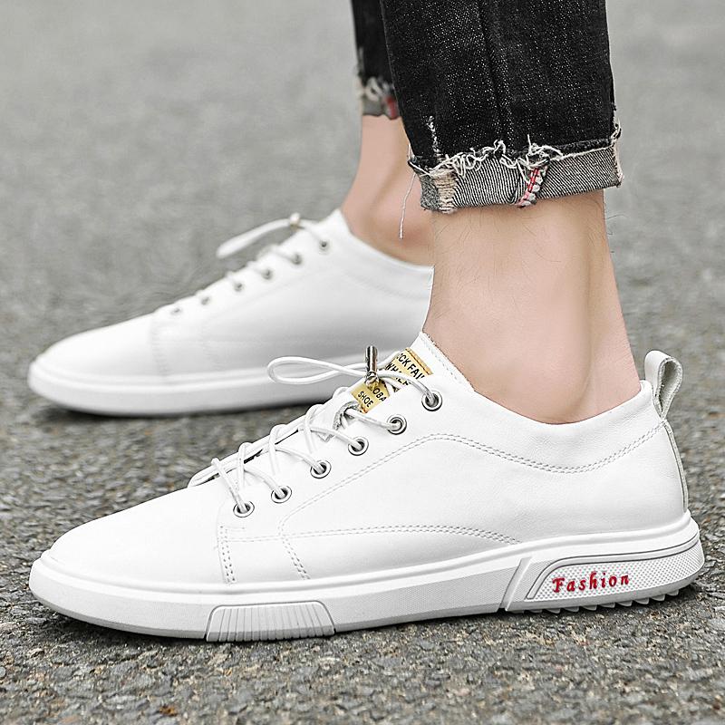Neueste Mode Herren Freizeitschuhe Männlich Walking Echtes Leder Kuh Herren-Sneaker Klassische Weiße Skateschuhe Atmungsaktiv Bequem