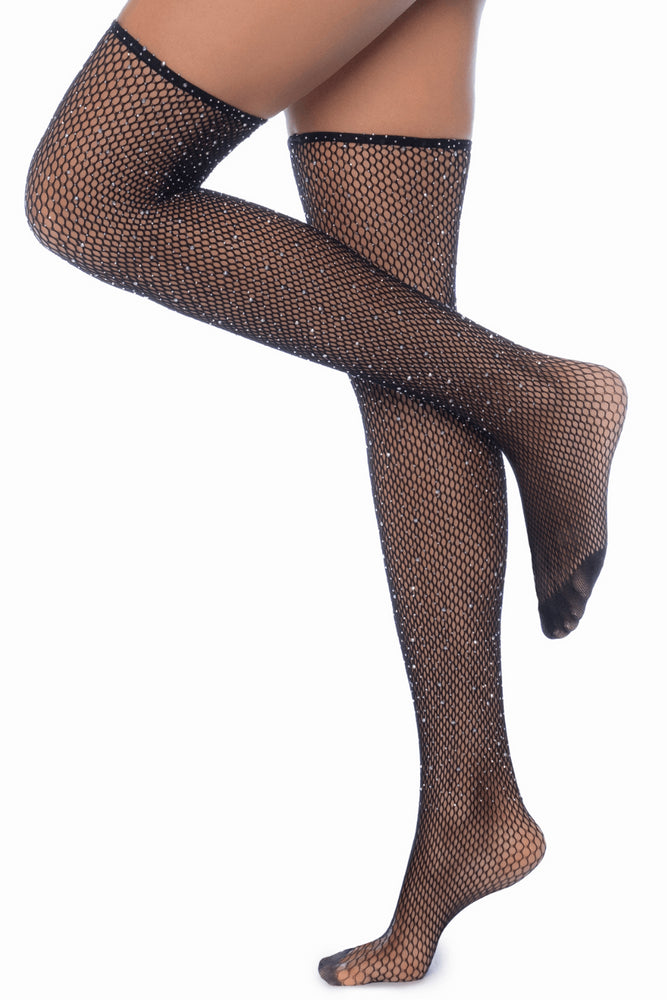 Bas Résille Noire Avec Strass Mal1124 Bkrh