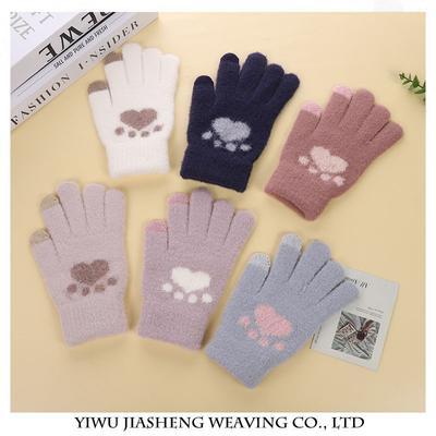 Winter Warm Bear Paw Gloves Winter Women's Knitted Gloves Cold-proof Cute Plus Velvet Thickened Touch Screen Finger Gloves