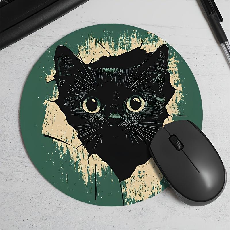 Black Cat Round Mouse Pad Durable Non-Slip Rubber Mat Office Gaming Desk Pad Mouse Mat Setup Desk Accessories Mousepad Carpet