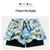 Junwen Men's Loose-Fit Double-Layer Printed Swim Trunks