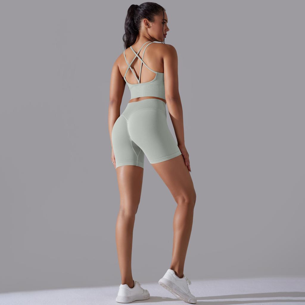 New High Waist Peach Hip Tight Pants Set, Sports Back Yoga Clothes, Running Training Fitness Set, Two Piece Set For Women