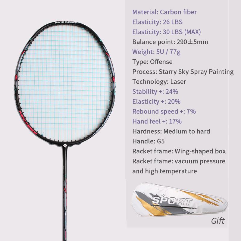 Raquete de badminton 28LBS fibra de carbono homem mulher adulto alta elasticidade durável principal Ataque raquete defesa Nível de competição