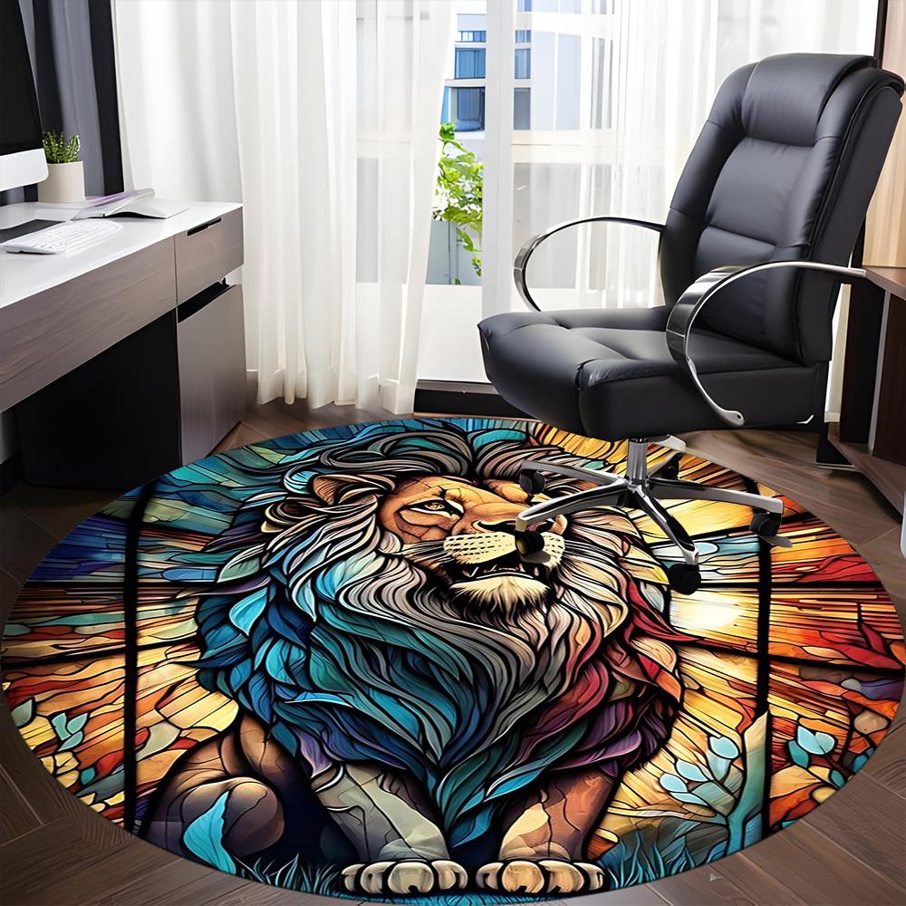 1PCStained Glass Lion Office Round Area Rug,  Mat Suitable For Office, Under Office Chairs Bedroom Living Room Home Decor, Room Deco