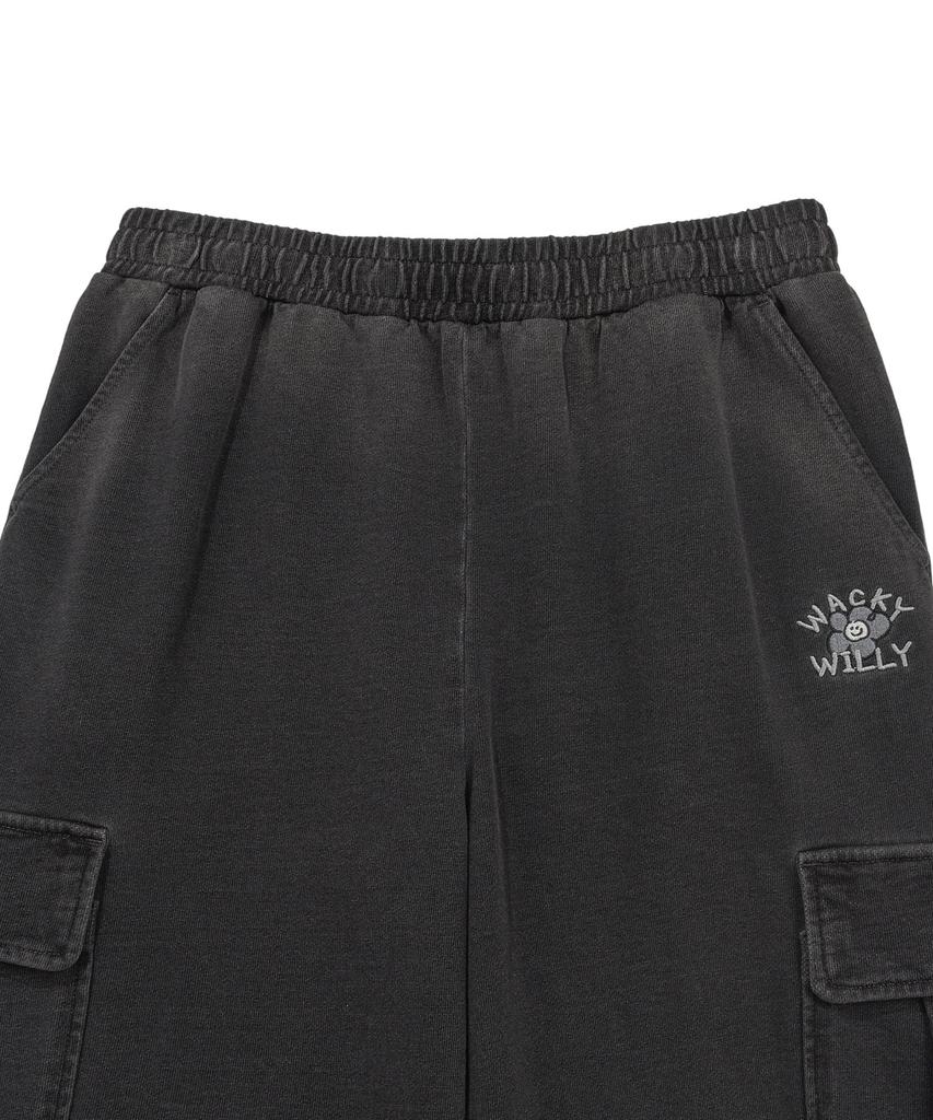 WACKY WILLY Women'S Washed Denim Semi-Wide Cargo Pants Dark Gray