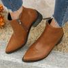 2026 Damen Dicke Absätze Synthetisches Leder Knöchelboots Mode Spitze Zehenspitze Büro Kurze Stiefel Herbst Winter Große Größe 43 Damen
