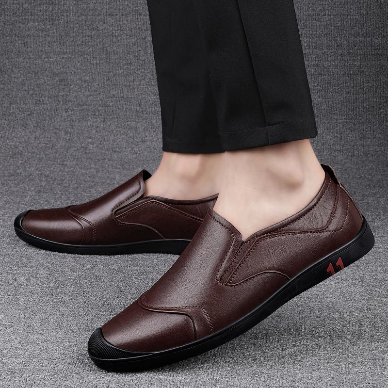 FashionHandmade Men Spring Loafers Genuine Leather Slip on Business Casual Shoes Outdoor Mens Slip on Driving Footwear All-match Flats