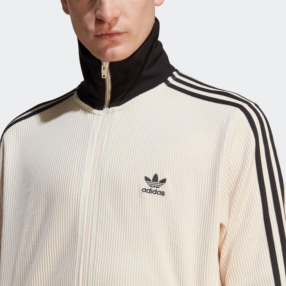Adidas Originals Retro Series Trefoil Logo Embroidered Stripe Stand Collar Jacket Men Jackets Off-White HR3307
