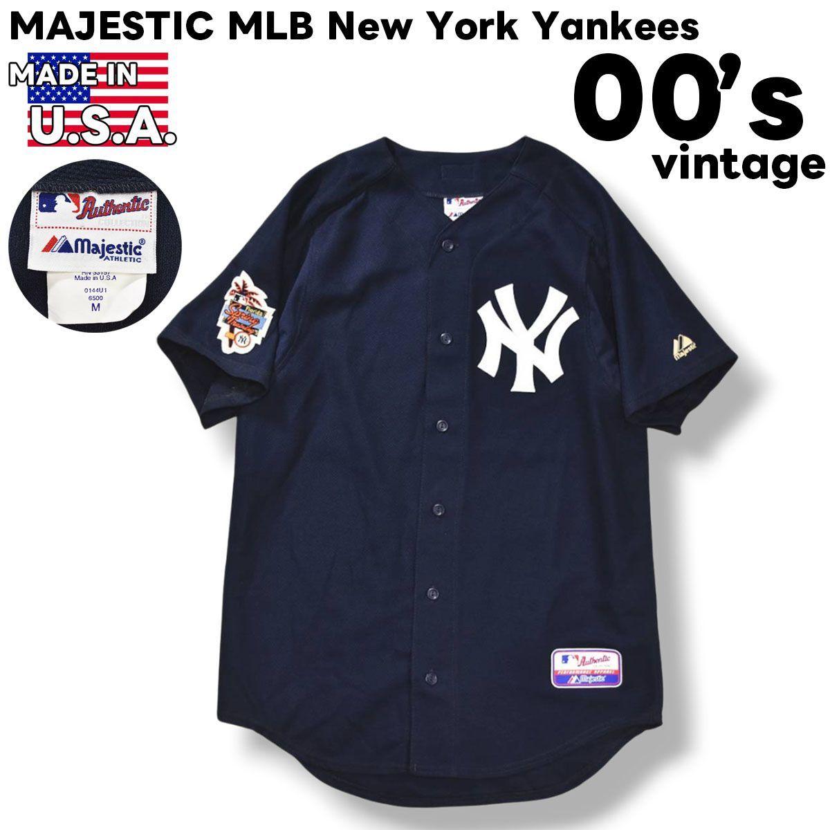 Used 00s Vintage Made in USA Majestic MAJESTIC MLB New York Yankees New York Yankees 2004 Short Sleeve Baseball Shirt Patch Print Logo M Navy Men s