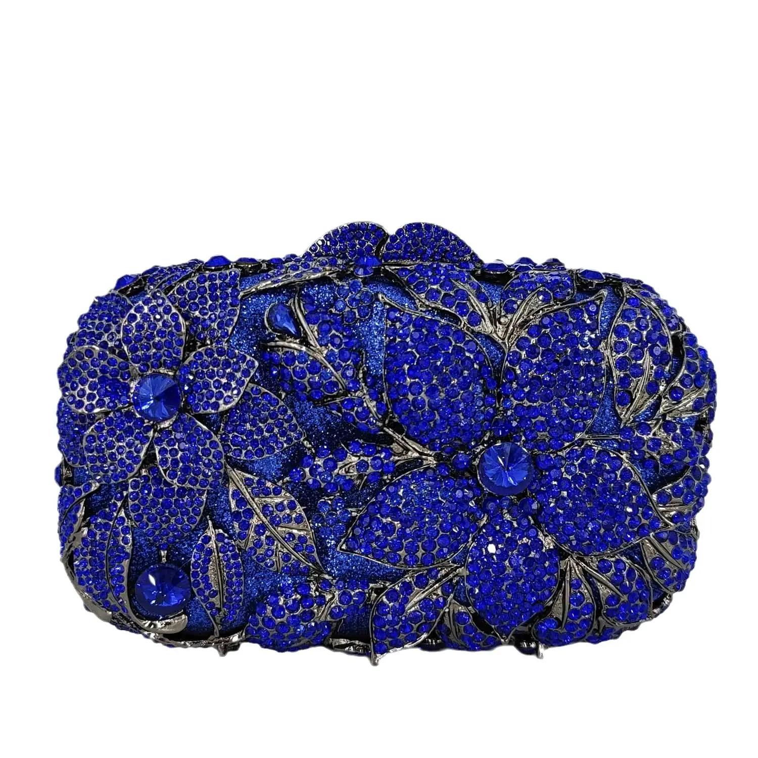 

Boutique De FGG Elegant Flower Minaudiere Clutch Women Crystal Evening Bags Wedding Party Bridal Rhinestone Handbags and Purses Mini Clutch