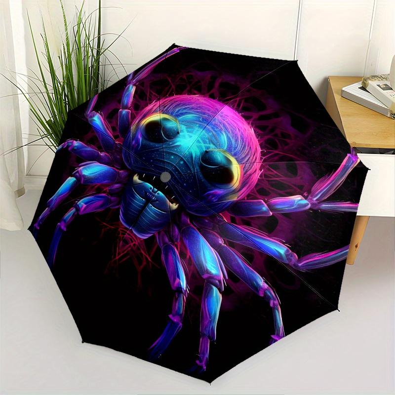 

Spider, Neon Theme 8 Bone Hand Automatic Folding Fashion umbrella, Compact and Portable Design, A Perfect Gift for Birthday, Christmas or Bu