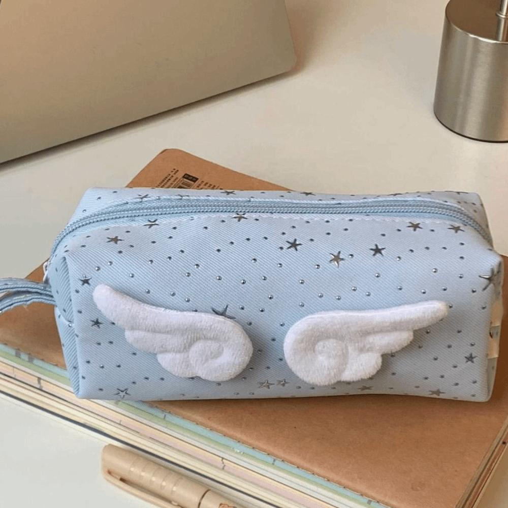 Y2k Korean Style Pen Bag Desktop Storage Pencil Pouch Wings Star Dots Pencil Case  Kids Children