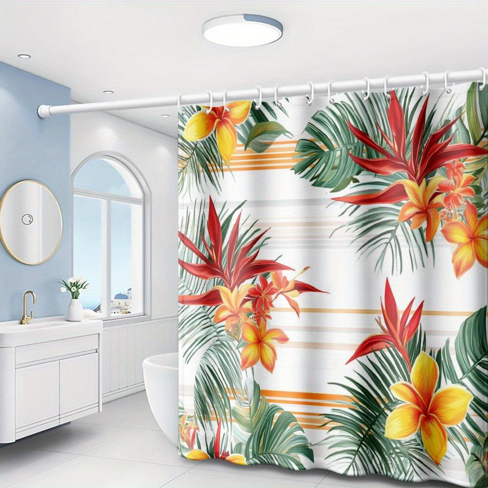 Exquisite Fashion Items Red/Yellow Tropical Bird Of Paradise Shower Curtain – & Flowers With Palm Leaves, 2D Flat Print, Polyester, 70.8 X70.8 Inch
