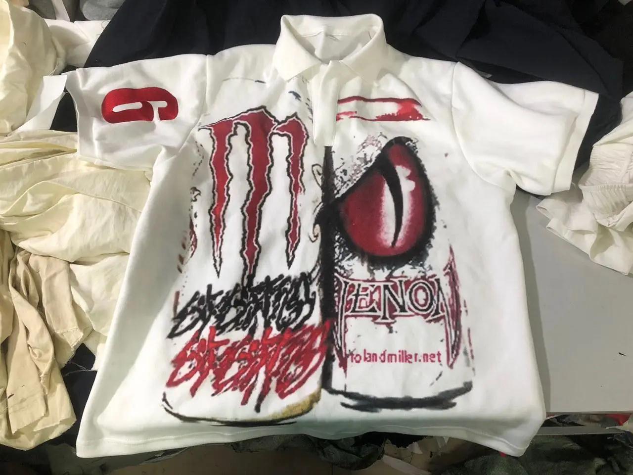 

Y2K панк-готический стиль мода личность уникальный дизайн рубашка поло уличный хип-хоп Харадзюку мужчины с короткими рукавами граффити летнее платье L