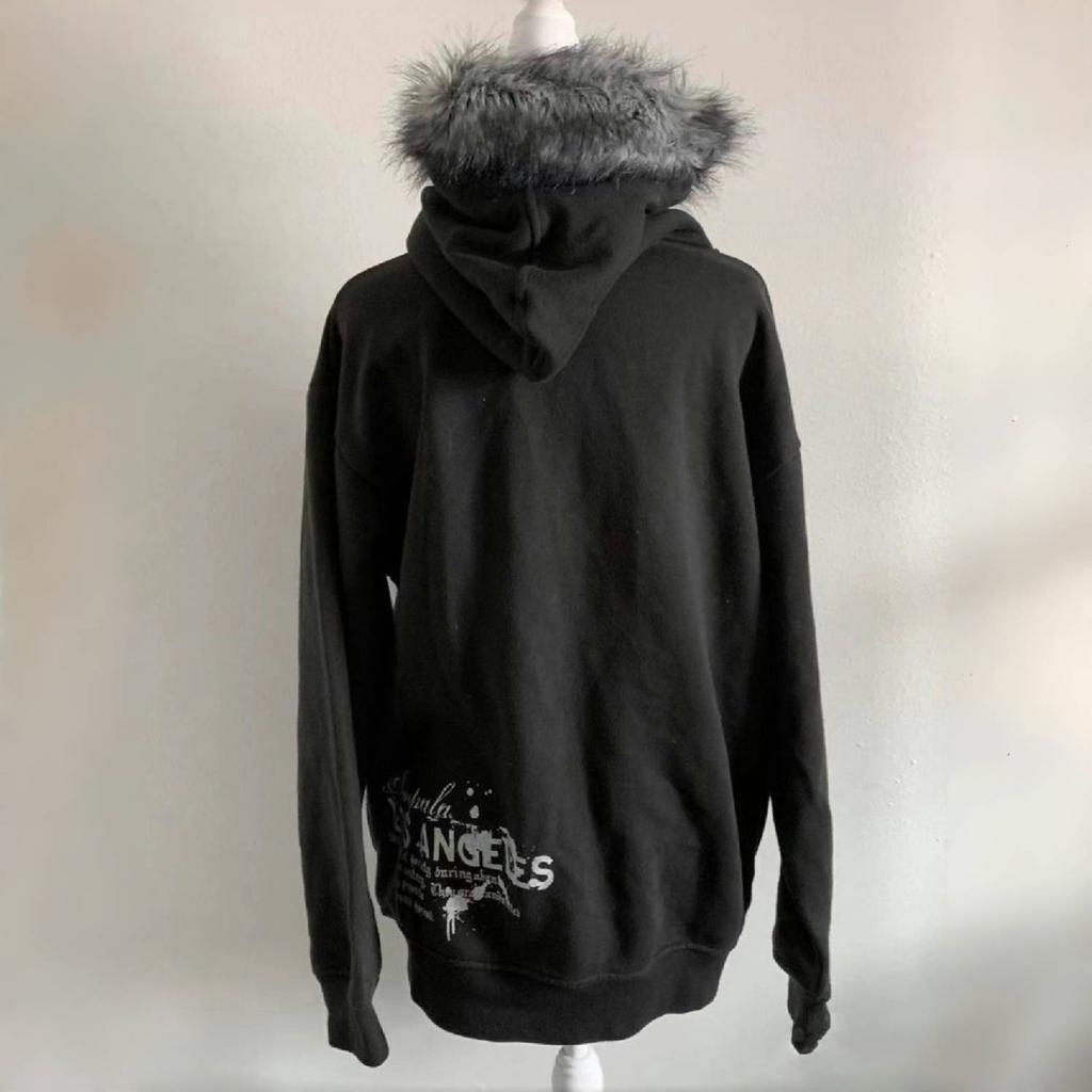 Gotyckie kurtki Harajuku Y2k Amerykańskie vintage Czarne bluzy ze sztucznego futra Kobiety Z nadrukiem liter