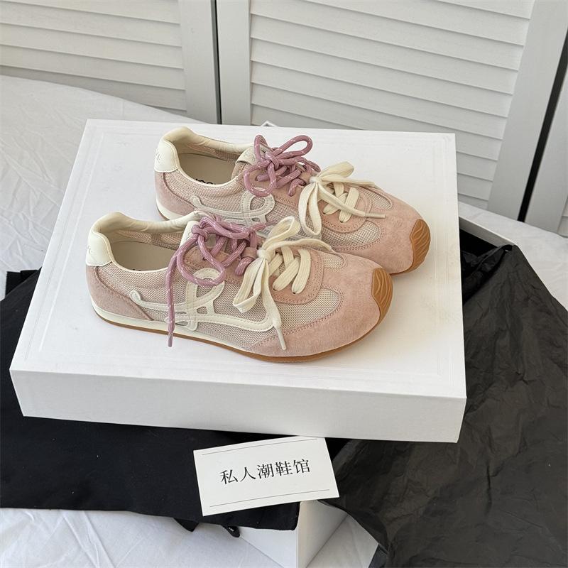 Retro Breathable Mesh German Training Shoes Women's 2025 Spring and Summer New Soft Leather Lace-up Crooked Head Ugly Cute Ballet Forrest Gump Shoes