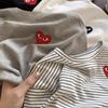 Kids Cotton Striped Heart Short Sleeve T Shirt for Boys and Girls Summer Round Neck Base Layer