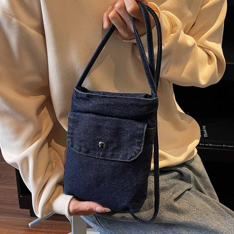 ins retro denim shoulder bag Korean version trendy casual washed denim cloth messenger bag travel mobile phone bag small square bag