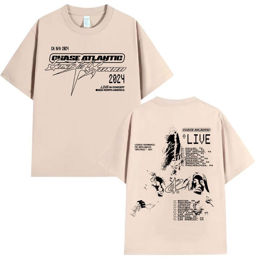 Rocková kapela Chase Atlantic Lost in Europe and UK Tour 2024 Pánská hip hopová vintage nadměrná bavlněná trička Gotický streetwear