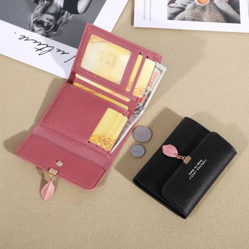 Fashion PU Leather Women Short Wallet Multi-Cards Leaf Tassels Slim Small Wallet Hasp Design Card Bag Holder Women Girls