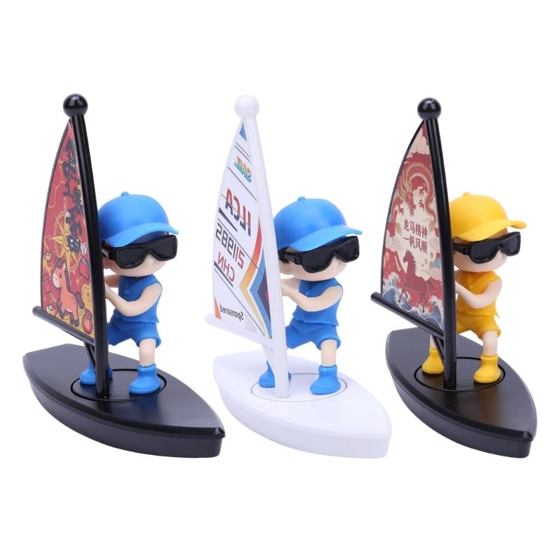 Sailing Boat Car Dashboard Decoration with Detailed Base, Sail and Character Figure, Plus Scent Insert for Cabin Accent