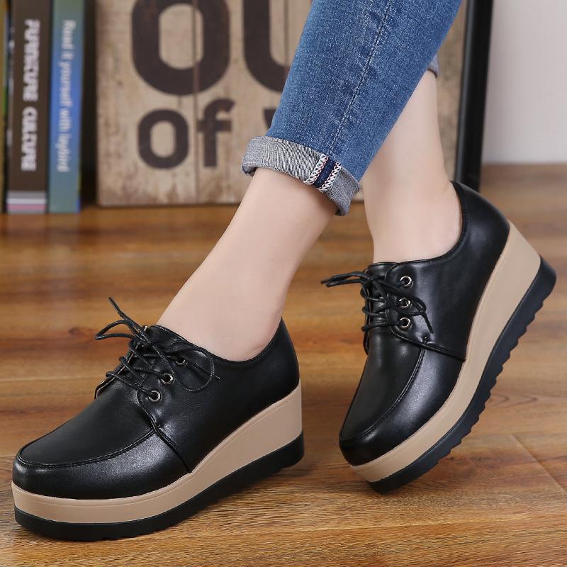 Autumn and winter new velvet versatile British small leather shoes platform muffin sole lace-up student single shoes casual shoes