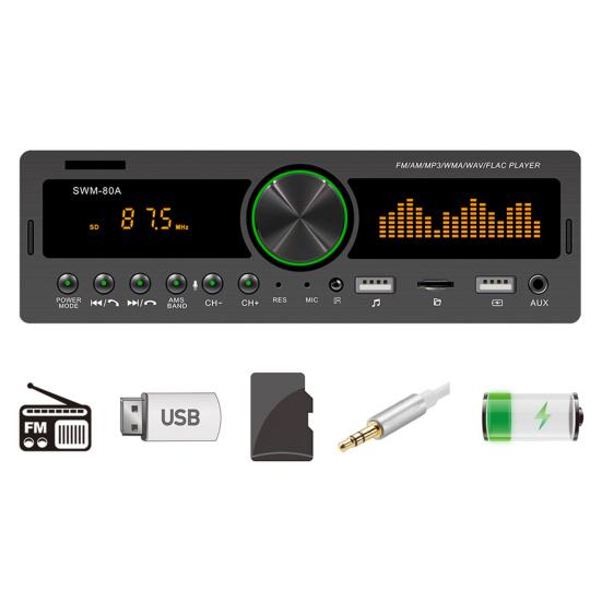Swm-80A Handsfree Dual Usb Car Mp3 Player Powerful Fm Radio Bluetooth-Compatible Aux Tf Card U Disk