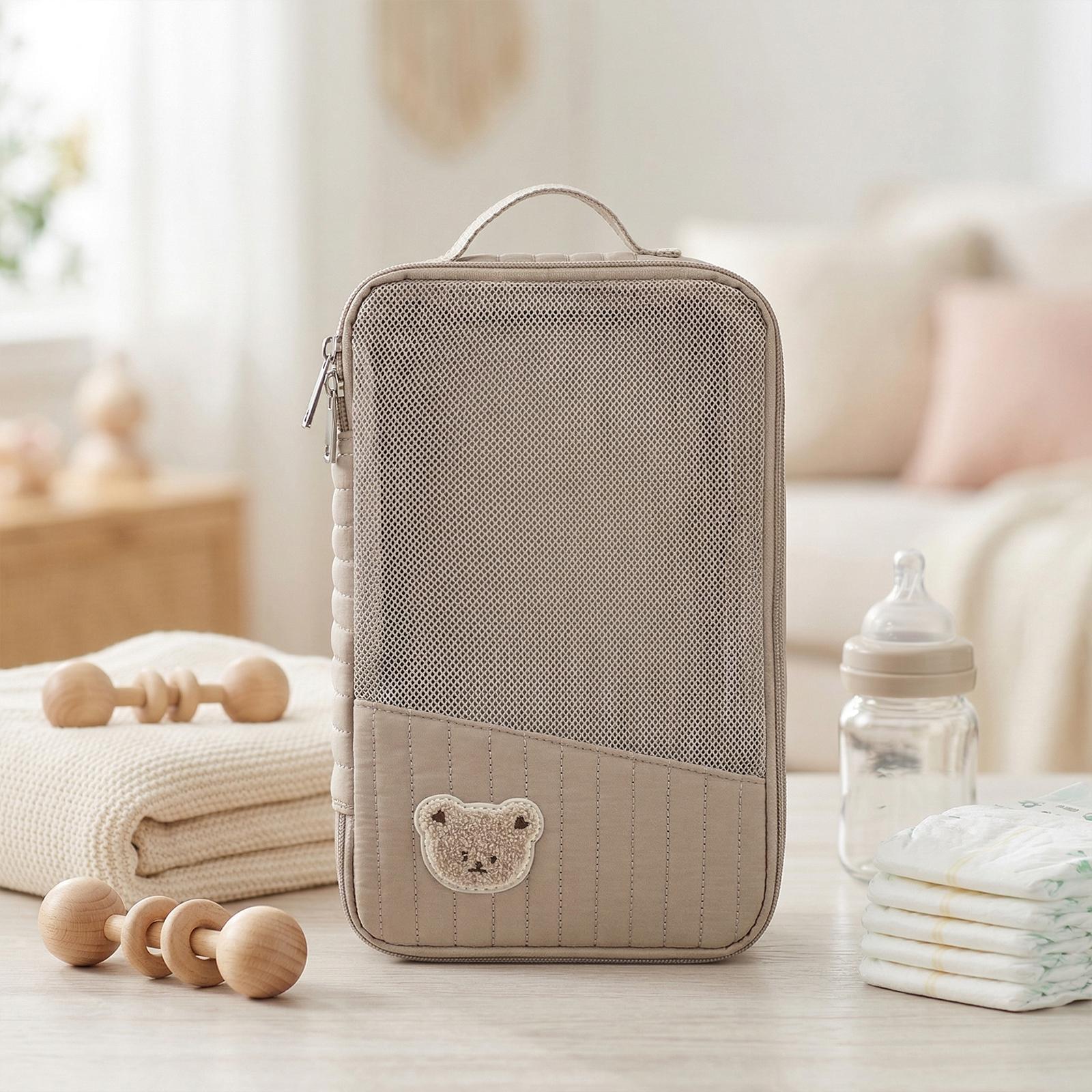

Cute Bear Embroidery Portable Baby Travel Pouch Travel-friendly Mesh Baby Nursery Organization Bag Gift for Baby Shower коричневый