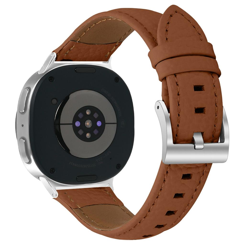 Litchi Texture Genuine Cow Leather Strap for Samsung Galaxy Watch8 Classic 46mm/Watch8 44mm/40mm Pointed-End Watch Band with Silver Buckle