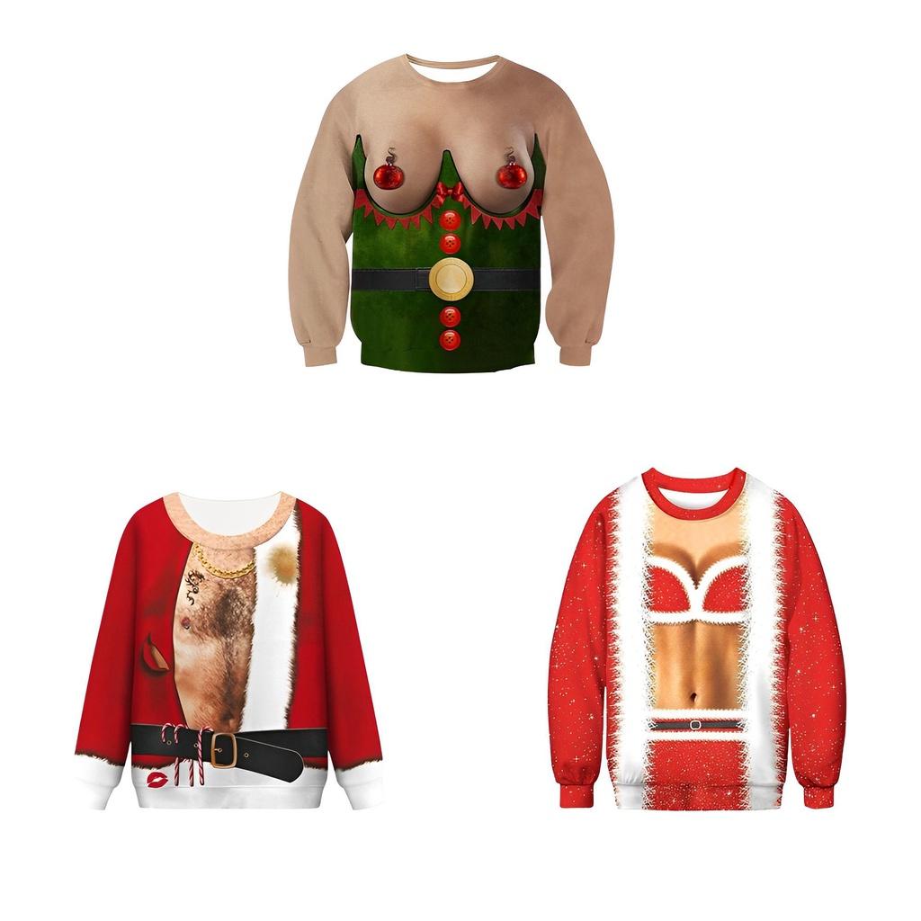 Men's Festive Santa Elf Pullover Christmas Jumper Warm Polyester Comfy Breathable