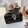 2026New Pu Large-capacity Quilted Cosmetic Bag with Wide Opening, Flat Design, and Separate Compartments for Organized Storage, Perfect for Travel