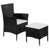 Garden Furniture Set - vidaXL - Chair and Stool - Woven Resin - Black - 2 Cushions