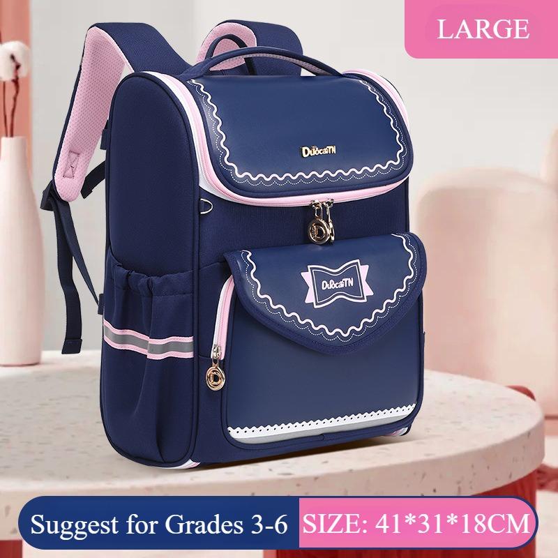 Trend Contrasting Color New School Bag for Primary School Student Grade 1-2-3 -6 Unisex Nylon Waterproof Backpack Portable High Capacity Kid's Satchel