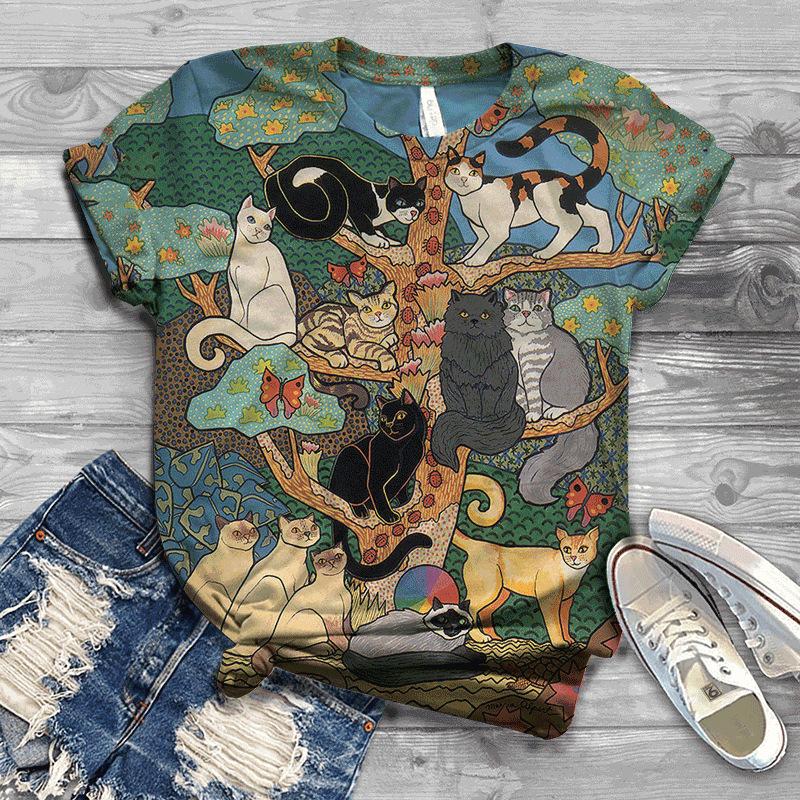 New Cat Round Neck 3D Printed Short Sleeve Summer Women's T-shirt