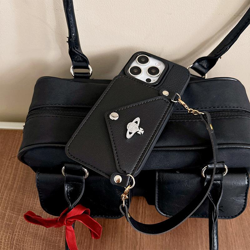 For Apple 16promax Rhinestone Button Wallet Mobile Phone Case for IPhone15 Portable Card Bag Planet Female New Model