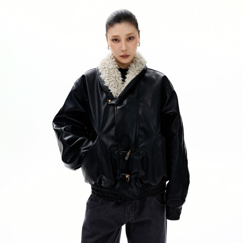 Kisko Winter American-Style Deconstructed Warm Brown Leather Jacket Cotton Coat for Men and Women, High-End Cool Loose-Fitting Jacket for Couples