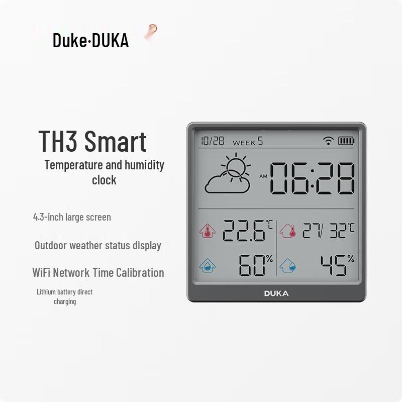 

Умный WiFi-монитор температуры и влажности Duka TH3 с часами, штепсель CN (адаптер в комплекте)