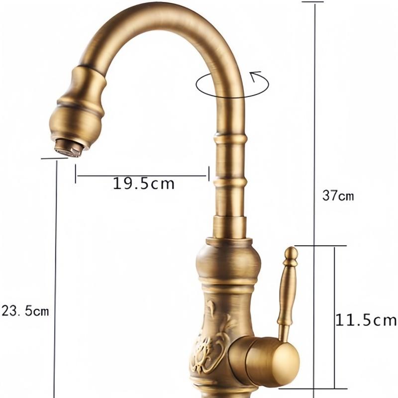 Antique Kitchen Faucets Deck Mounted Single Handle Hot Cold Vessel Sink Mixer Tap Brass 360 Degree Kitchen Bathroom Taps