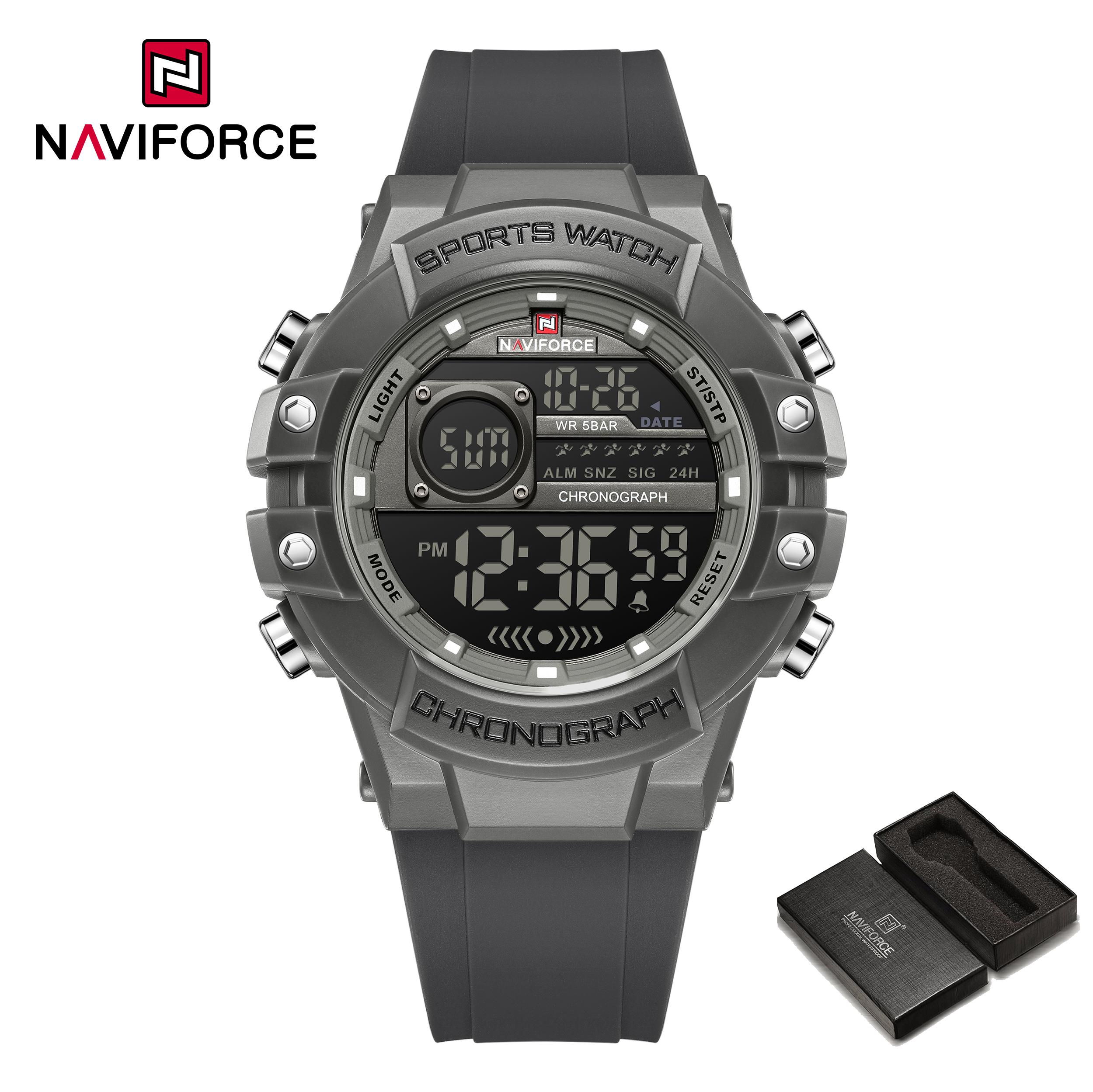 

NAVIFORCE Sports Digital Watch for Men Boy Chronograph Calendar Date Alarm Waterproof 50m Night Pattern Men Casual Watch NF6102 серый