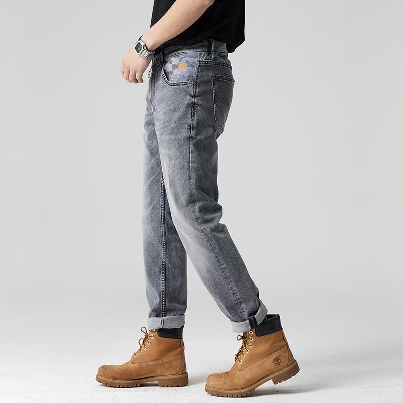 European Version of Summer Jeans Men's Slim-fitting Elastic Small Straight-leg Pants Fashion Trend Pants Men's Trendy Casual Trousers