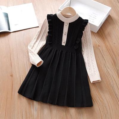 Mädchen Frühling und Herbst Jersey Langarm Rundhals Kleid Prinzessinnenkleid