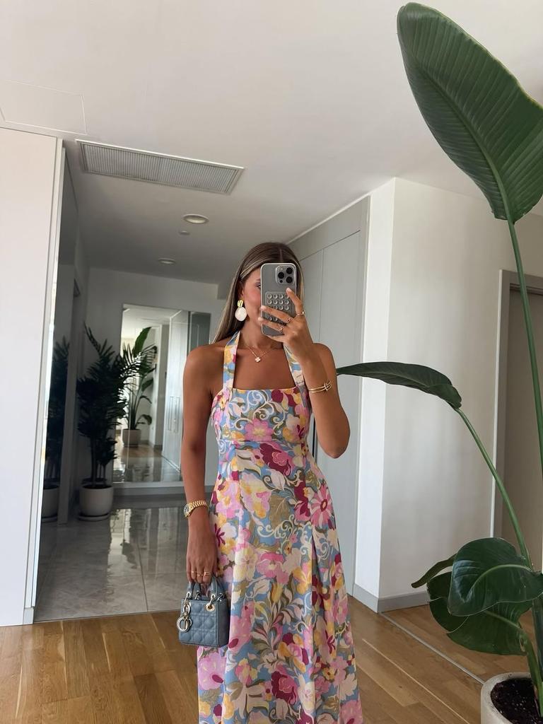 European and American Autumn New Products Sweet and Spicy Style Holiday Slim Digital Printing Suspender Lace Pendulum High-end Dress