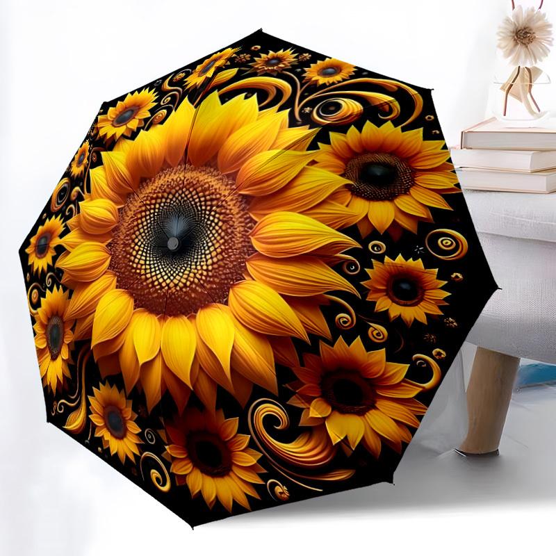 1pc Sunflower Mandala Automatic Folding Umbrella   Compact 8 Rib Design, Durable Iron Frame for Travel, Outdoor,  A0920104