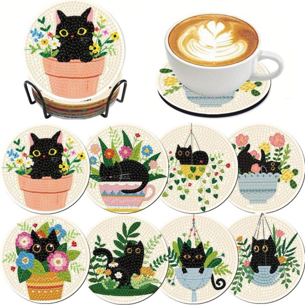 DIY Diamond Painting Point Diamond Coaster, Full Diamond Round Valentine's Day Thermal Insulation Mat, Diamond Painting Coaster